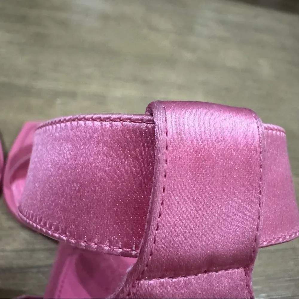 Alexander McQueen Stiletto Sandal Heels Pink Calf Leather Satin US 6.5‎ / 36.5